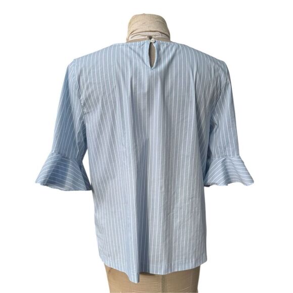 Calvin Klein Women’s Stripe Ruffle Sleeve Top Sz. L Lightweight Packable - Picture 6 of 10